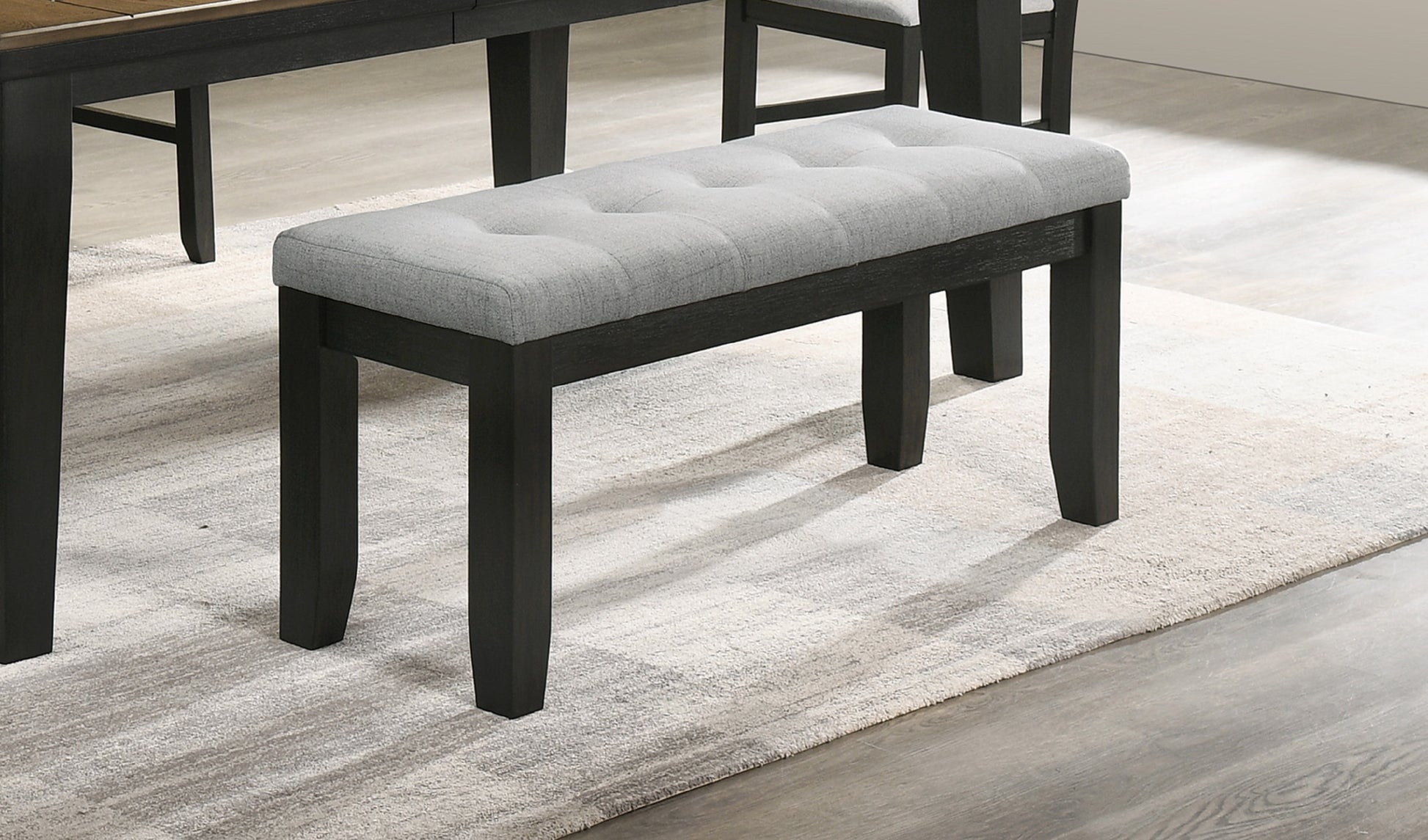 1Pc Contemporary Style Bench Gray Fabric Upholstery Tufted Tapered Wood Legs Bedroom Living Room Dining Room Furniture Wheat Charcoal Finish Gray Contemporary Solid Wood