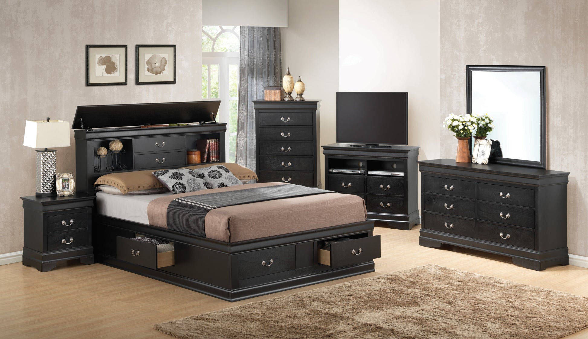 Louis Phillipe G3150B Qsb Queen Storage Bedblack Black Particle Board