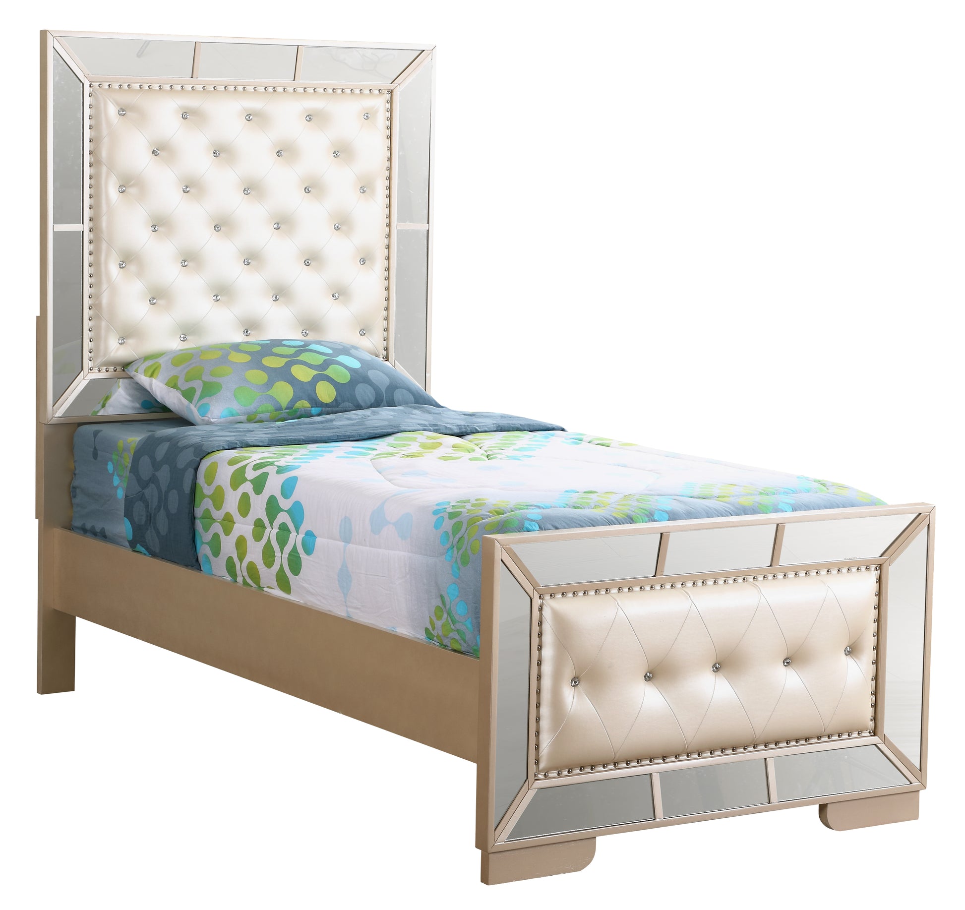 Elegant Contemporary Twin Bed In Pearl Finish Twin Off White Partice Board Mdf Pine Wood