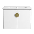 28 Inch Soft Close Doors Bathroom Vanity With Sink, For Small Bathroom Kd Packing Gloss White 2 Bathroom Wall Mounted Modern Plywood