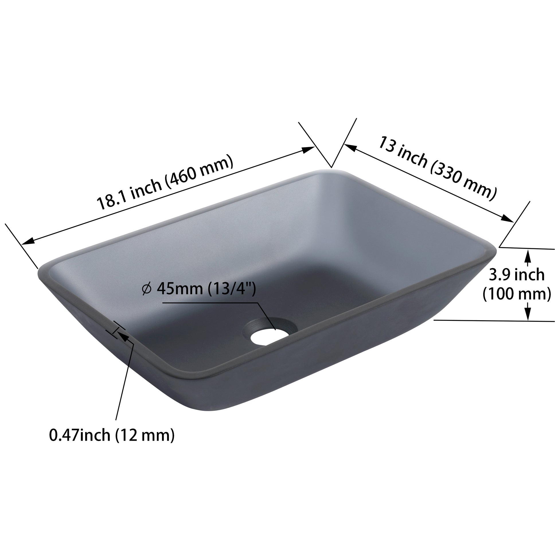 Tempered Glass Matte Bathroom Vessel Sink, Rectangle Bathroom Basin Tempered Glass Matt Gray Grey Bathroom Modern Glass