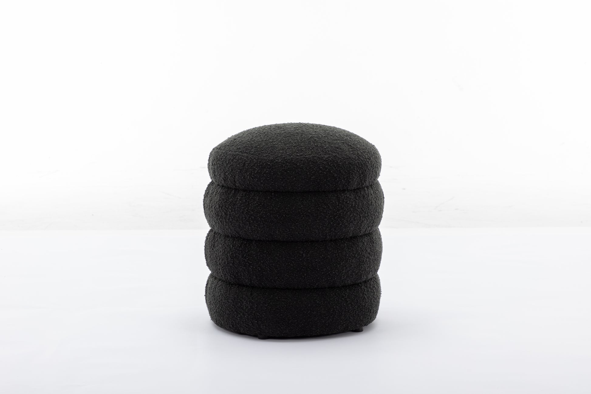 006 Soft Boucle Round Ottoman Footrest Stool,Black Black Boucle