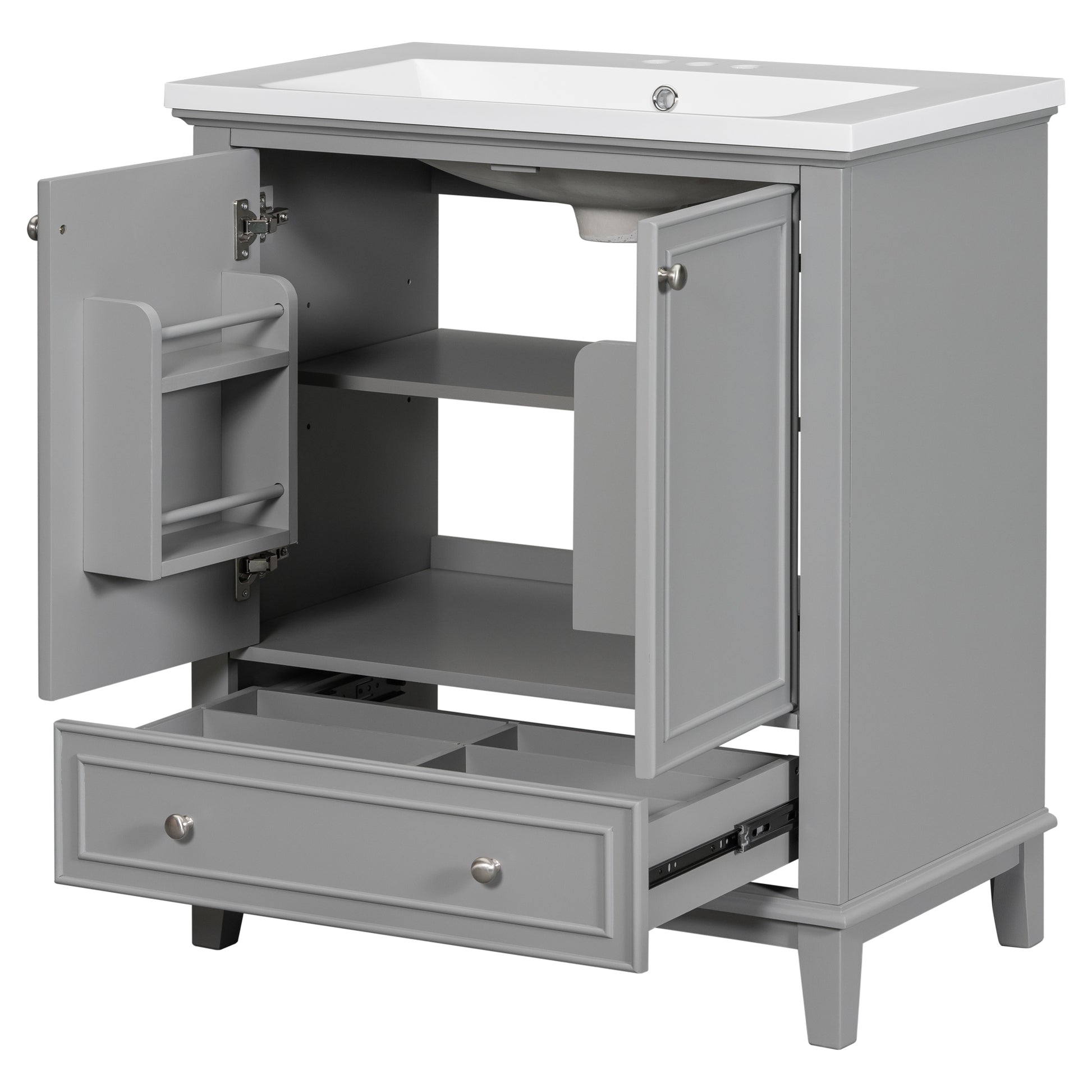 30" Bathroom Vanity With Sink Combo, Multi Functional Bathroom Cabinet With Doors And Drawer, Solid Frame And Mdf Board, Grey Grey Solid Wood Mdf