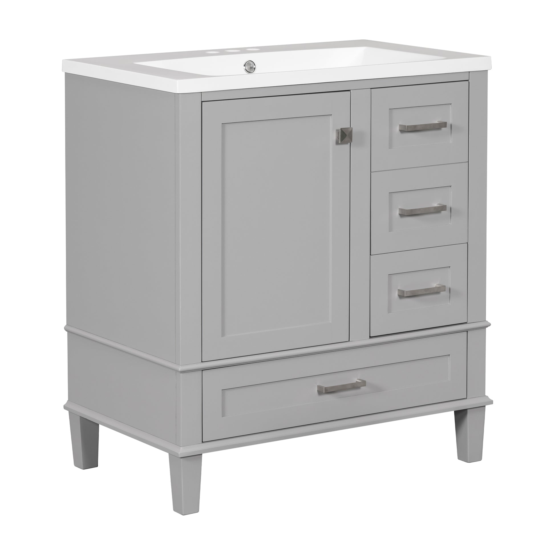 30" Bathroom Vanitymodern Bathroom Cabinet With Sink Combo Set, Bathroom Storage Cabinet With A Soft Closing Door And 3 Drawers, Solid Wood Frame Resin Basin Grey Solid Wood Mdf