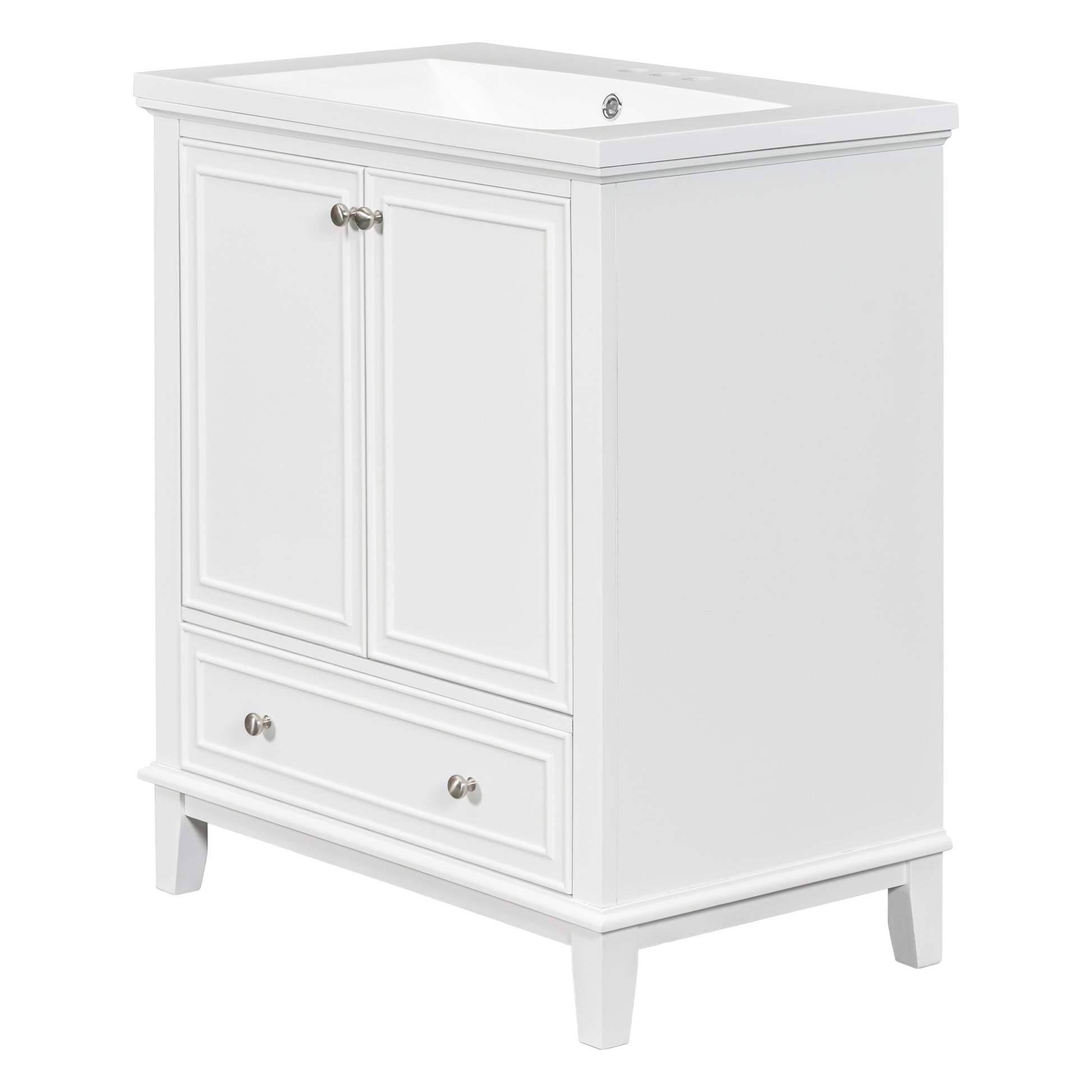 30" Bathroom Vanity With Sink Combo, Multi Functional Bathroom Cabinet With Doors And Drawer, Solid Frame And Mdf Board, White White Solid Wood Mdf