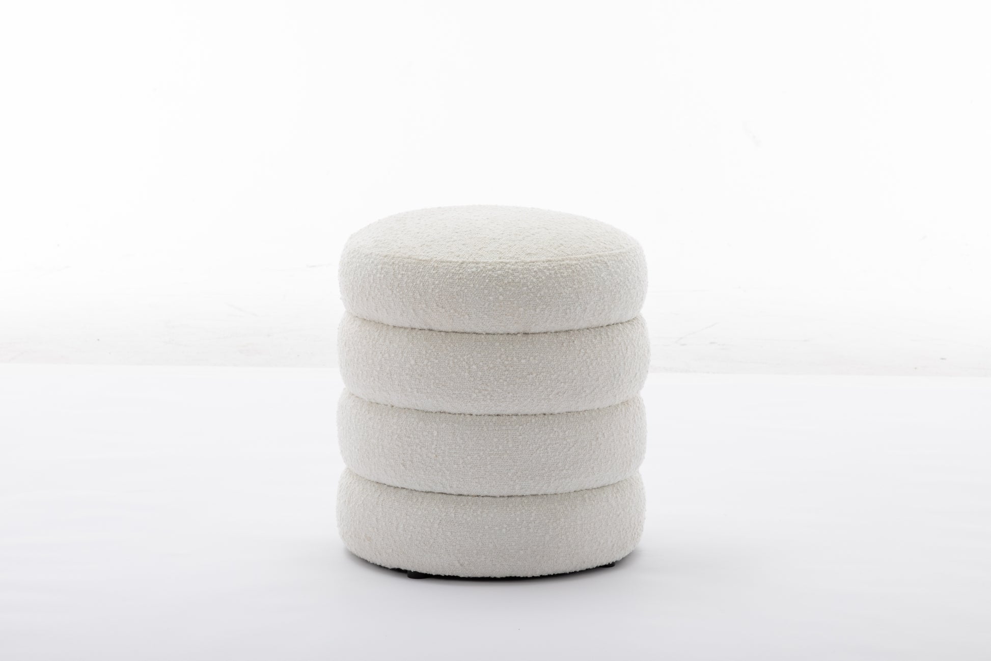 006 Soft Boucle Round Ottoman Footrest Stool,White White Boucle