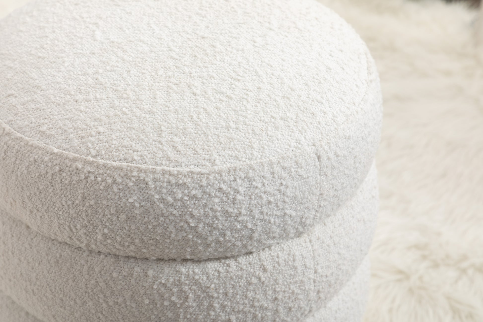 006 Soft Boucle Round Ottoman Footrest Stool,White White Boucle