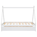 Twin Size Tent Floor Bed, Teepee Bed, With Trundle,White Twin White Wood Bedroom American Design Pine Bed Frame Pine