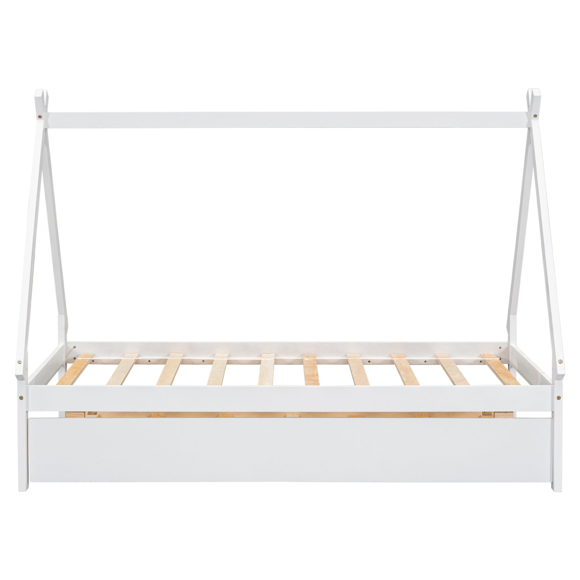 Twin Size Tent Floor Bed, Teepee Bed, With Trundle,White Twin White Wood Bedroom American Design Pine Bed Frame Pine