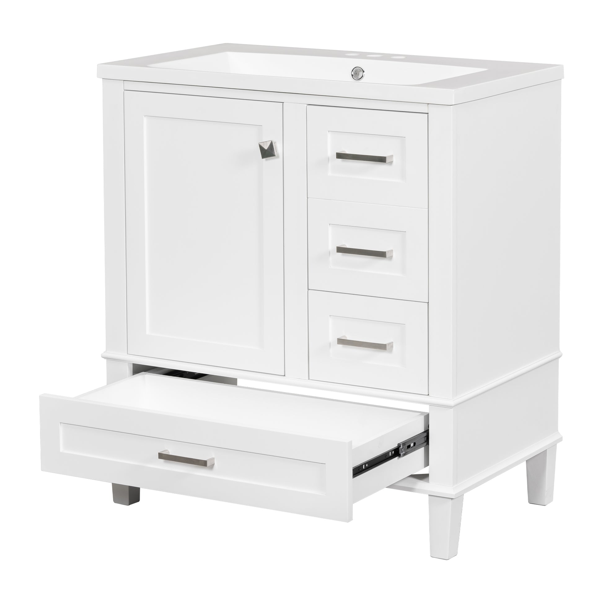 30" Bathroom Vanitymodern Bathroom Cabinet With Sink Combo Set, Bathroom Storage Cabinet With A Soft Closing Door And 3 Drawers, Solid Wood Frame Resin Basin White Solid Wood Mdf