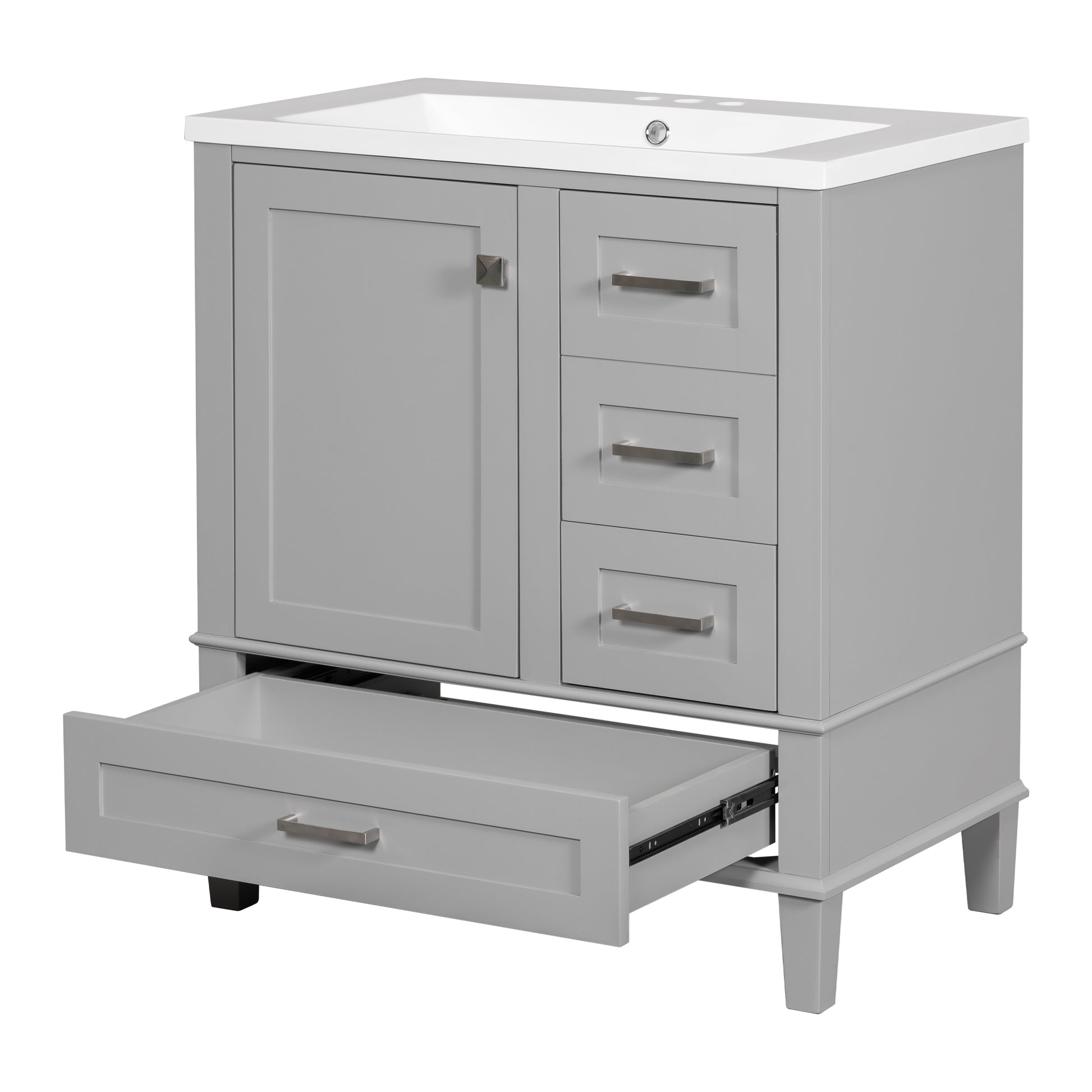 30" Bathroom Vanitymodern Bathroom Cabinet With Sink Combo Set, Bathroom Storage Cabinet With A Soft Closing Door And 3 Drawers, Solid Wood Frame Resin Basin Grey Solid Wood Mdf