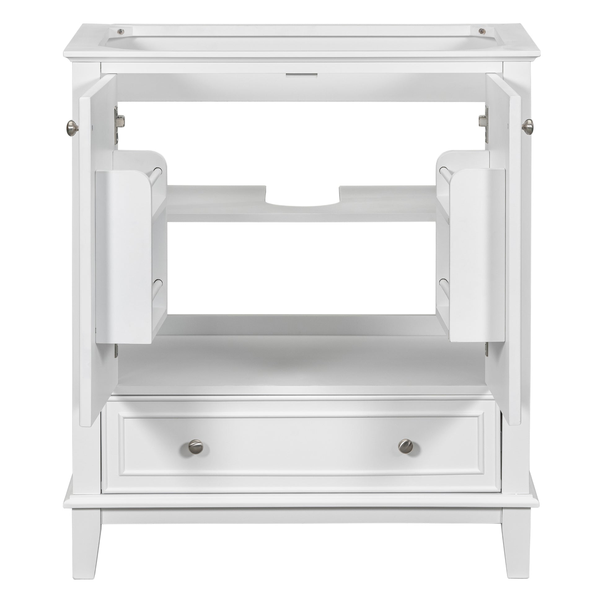 30" Bathroom Vanity Without Sink, Base Only, Multi Functional Bathroom Cabinet With Doors And Drawer, Solid Frame And Mdf Board, White White Solid Wood Mdf