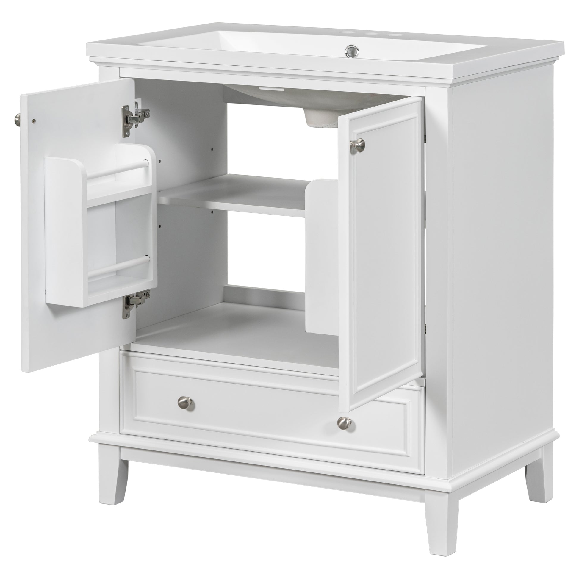 30" Bathroom Vanity With Sink Combo, Multi Functional Bathroom Cabinet With Doors And Drawer, Solid Frame And Mdf Board, White White Solid Wood Mdf