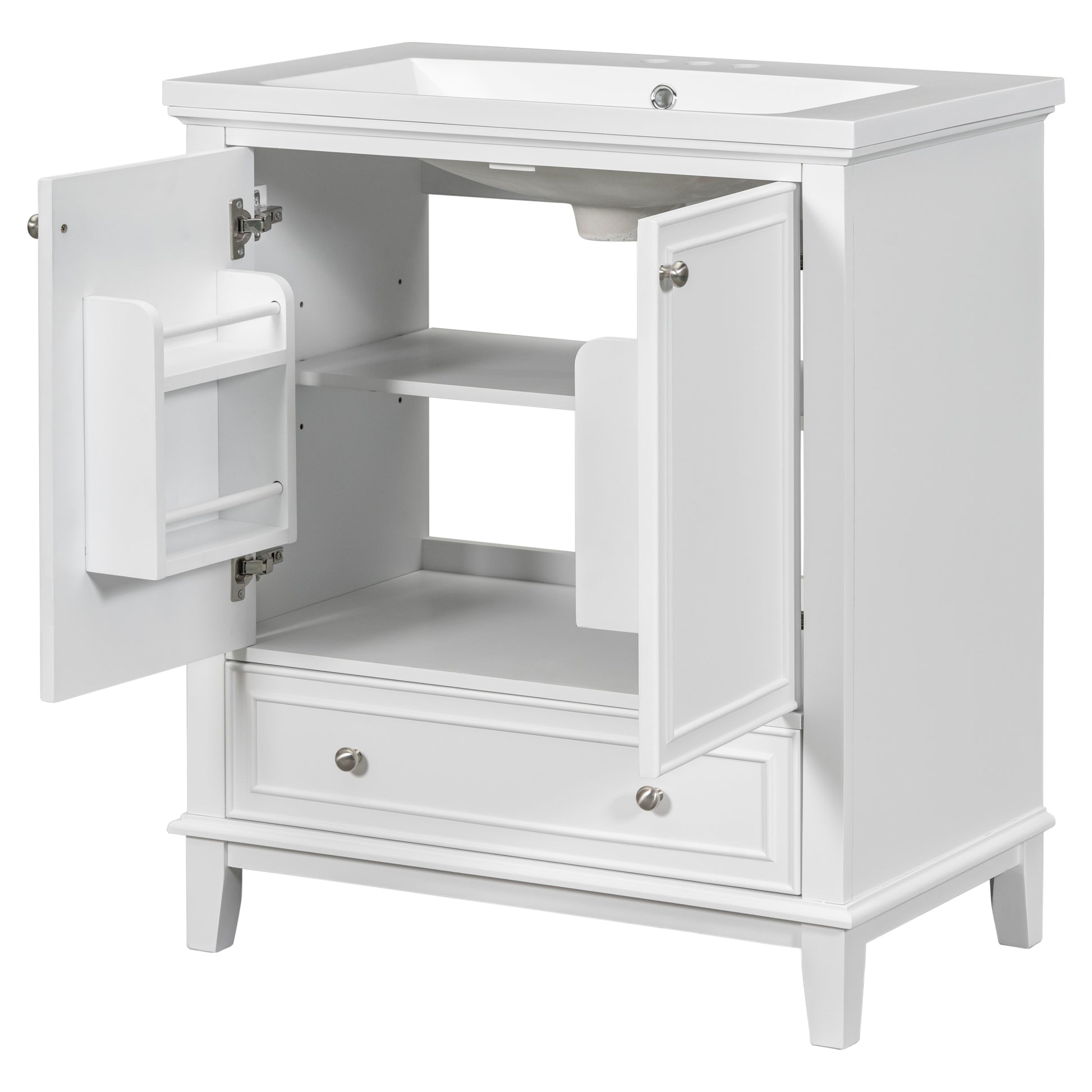 30" Bathroom Vanity With Sink Combo, Multi Functional Bathroom Cabinet With Doors And Drawer, Solid Frame And Mdf Board, White Old Sku:Sy999606Aak White Solid Wood Mdf