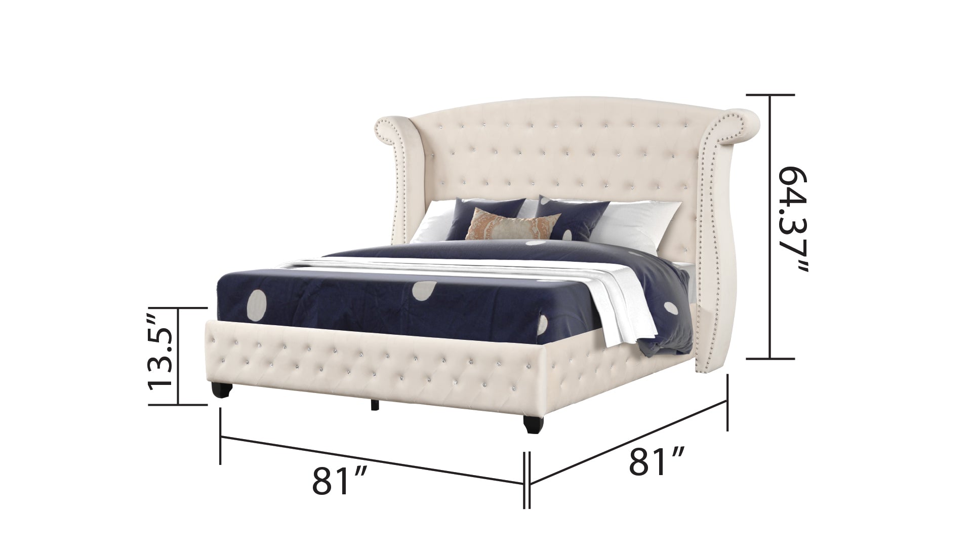 Sophia King 4 Pc Bedroom Set Made With Wood In Cream Box Spring Not Required King Cream Wood 4 Piece Set Bedroom Modern Upholstered Velvet Tufted Wood