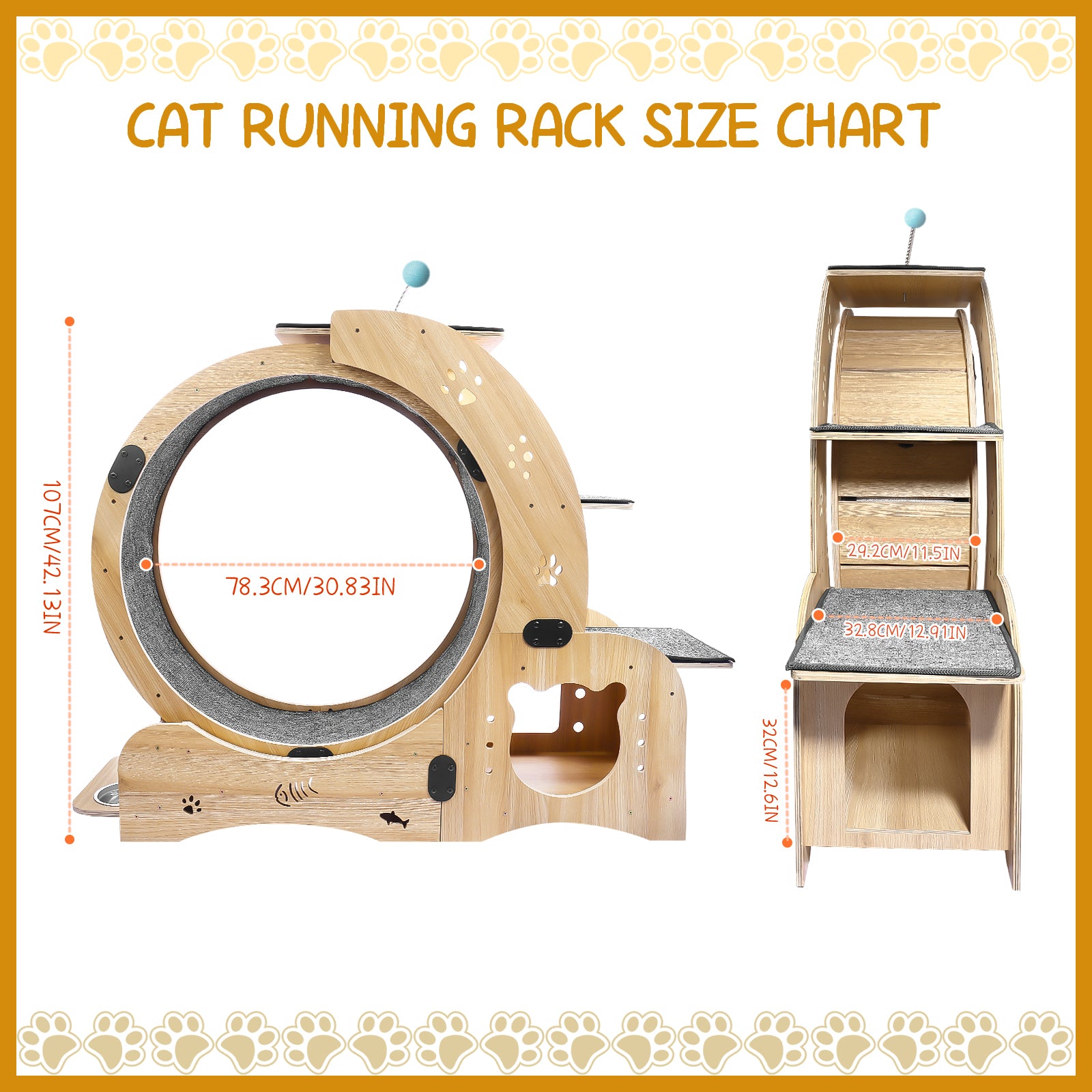 Cat Wheel 6 In 1 Cat Exercise Wheel,Upgraded Cat Wheel Exerciser For Indoor Cats,Large Cat Treadmill,Cat Running Wheel With Silent Wheel,Cat Walking Wheel Cat Furniture Cat Toys Natural Wood Wood