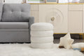 006 Soft Boucle Round Ottoman Footrest Stool,White White Boucle
