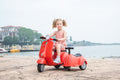 6V Licensed Vespa Scooter Motorcycle With Side Car For Kids, Red Red Chrome
