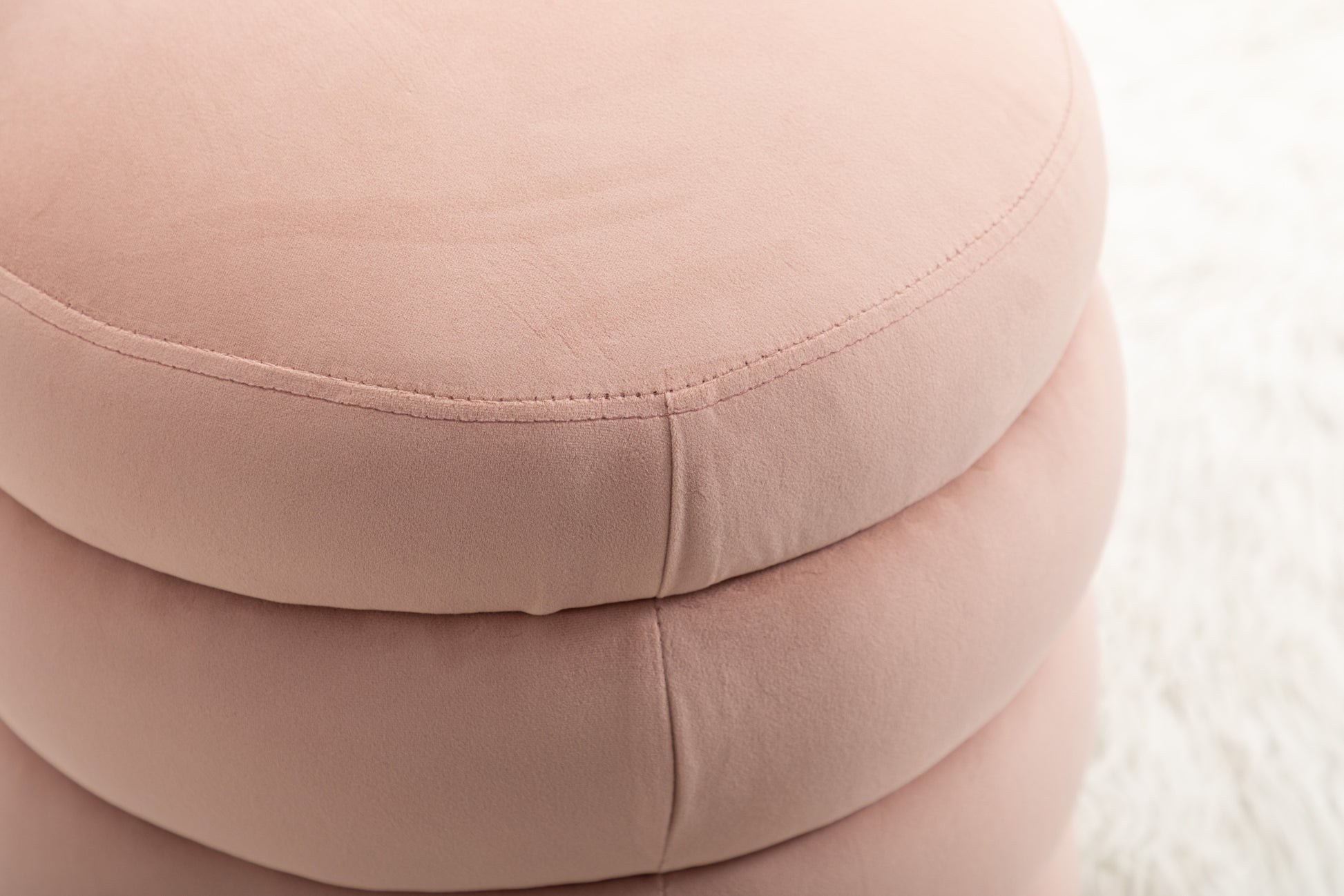 006 Soft Velvet Round Ottoman Footrest Stool,Pink Pink Velvet