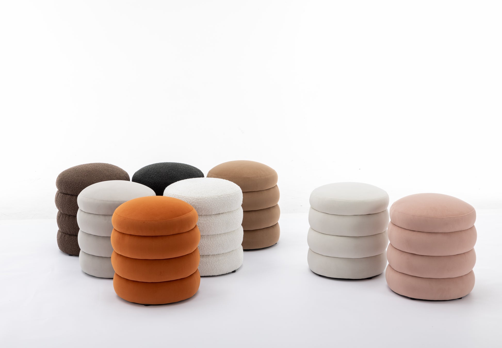 006 Soft Velvet Round Ottoman Footrest Stool,Pink Pink Velvet