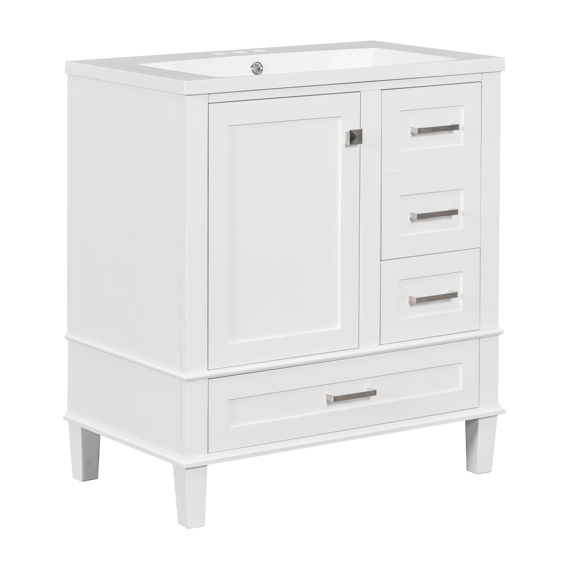 30" Bathroom Vanitymodern Bathroom Cabinet With Sink Combo Set, Bathroom Storage Cabinet With A Soft Closing Door And 3 Drawers, Solid Wood Frame Resin Basin White Solid Wood Mdf