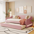 Teddy Fleece Twin Size Upholstered Daybed With Light And Trundle, Pink Twin Pink Fleece