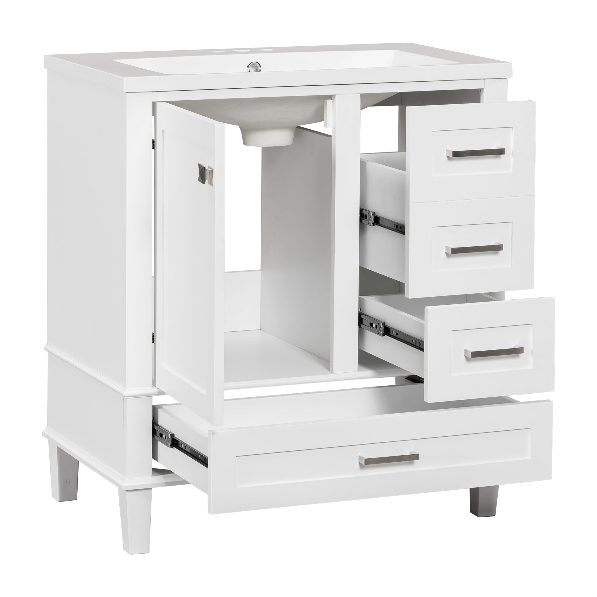 30" Bathroom Vanitymodern Bathroom Cabinet With Sink Combo Set, Bathroom Storage Cabinet With A Soft Closing Door And 3 Drawers, Solid Wood Frame Resin Basin White Solid Wood Mdf