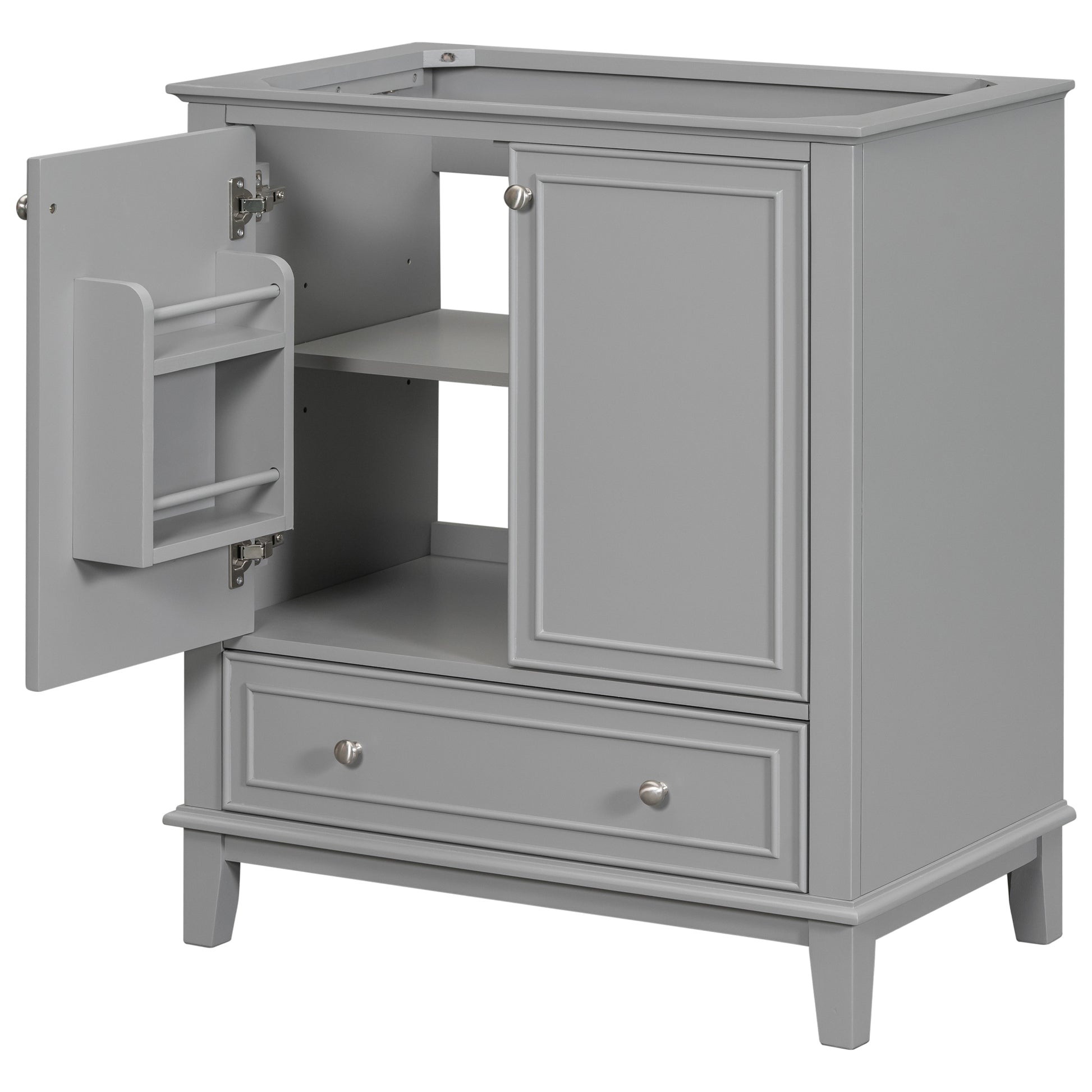 30" Bathroom Vanity Without Sink, Base Only, Multi Functional Bathroom Cabinet With Doors And Drawer, Solid Frame And Mdf Board, Grey Grey Solid Wood Mdf