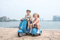 6V Licensed Vespa Scooter Motorcycle With Side Car For Kids, Blue Blue Chrome