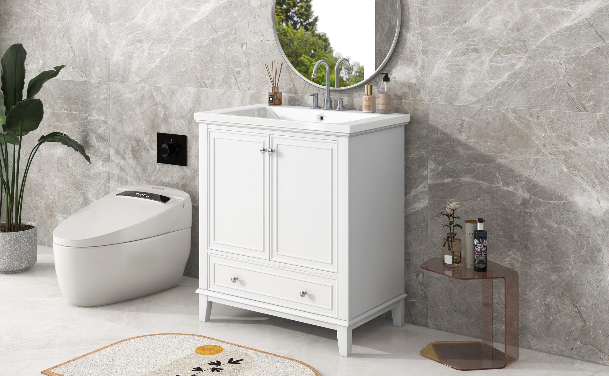 30" Bathroom Vanity With Sink Combo, Multi Functional Bathroom Cabinet With Doors And Drawer, Solid Frame And Mdf Board, White White Solid Wood Mdf