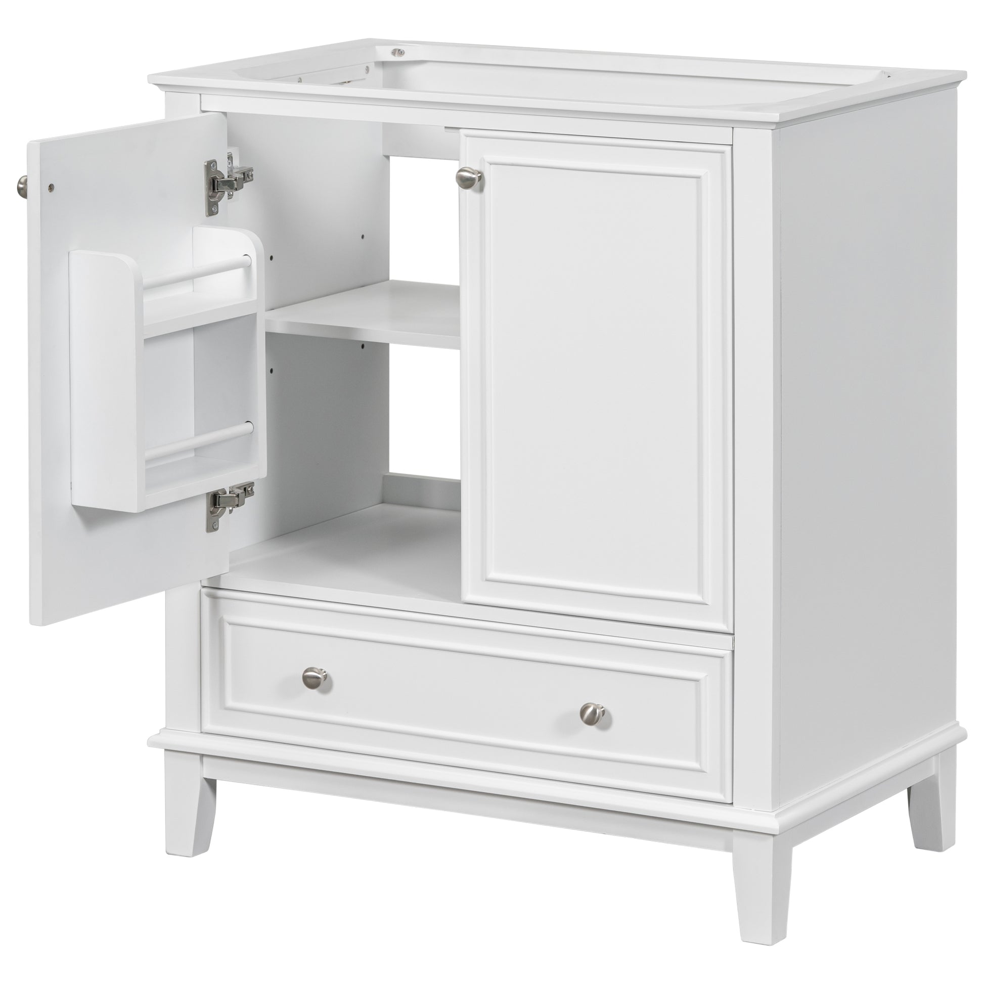 30" Bathroom Vanity Without Sink, Base Only, Multi Functional Bathroom Cabinet With Doors And Drawer, Solid Frame And Mdf Board, White White Solid Wood Mdf