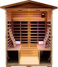 Four Person Khaya Far Infrared Outdoor Sauna Room Natural Wood Wood Stainless Steel Glass