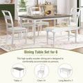 6 Peice Dining Set With Turned Legs, Kitchen Table Set With Upholstered Dining Chairs And Bench,Retro Style, White White Wood Dining Room Bench Seating Rubberwood Rectangular Dining Table With Chair And Bench Upholstered Chair Wood Brown White Ladder