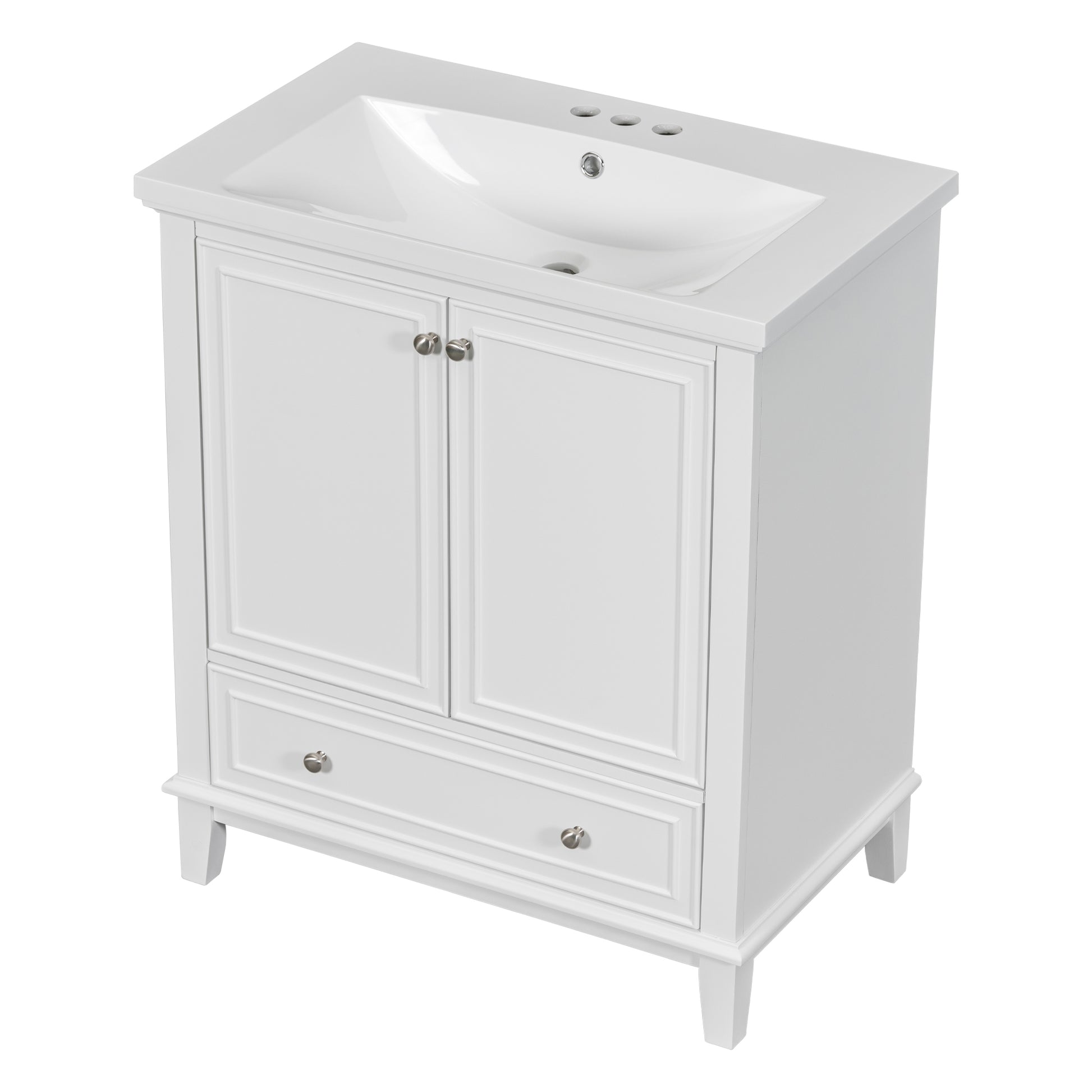 30" Bathroom Vanity With Sink Combo, Multi Functional Bathroom Cabinet With Doors And Drawer, Solid Frame And Mdf Board, White White Solid Wood Mdf