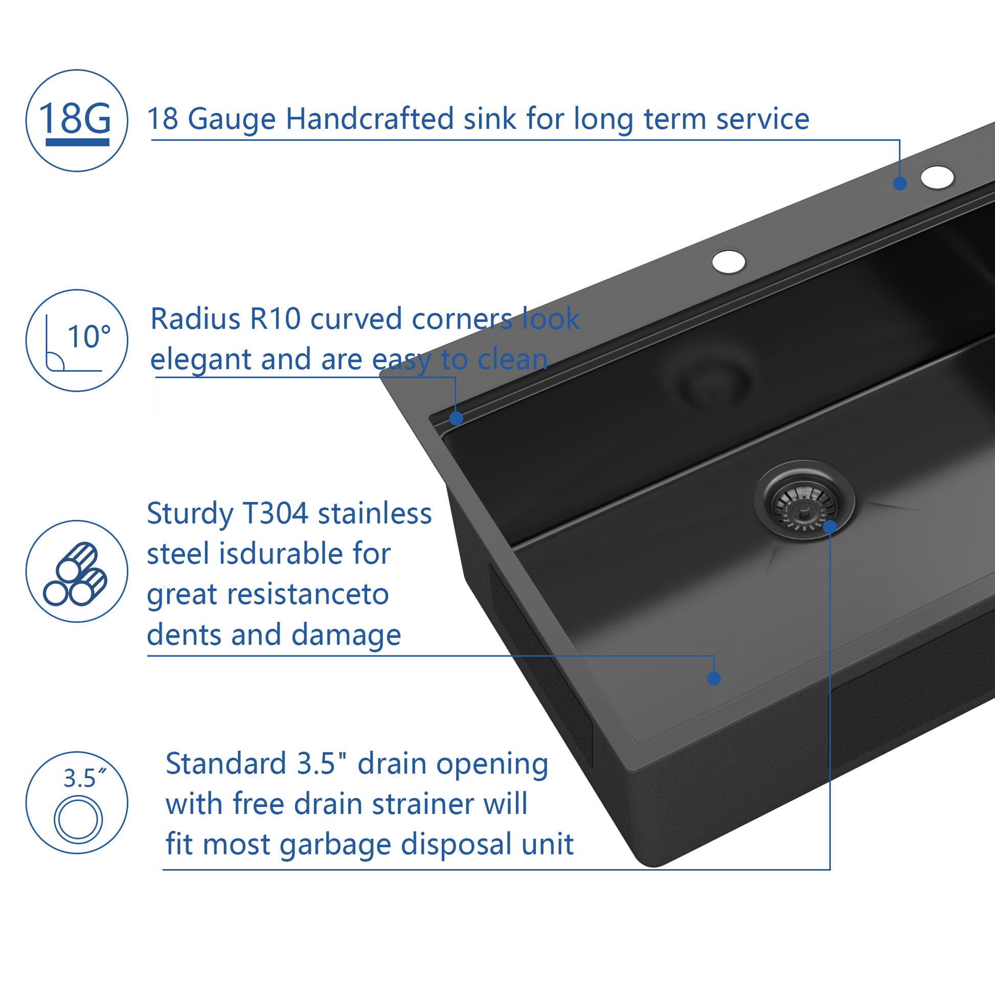 30 Inch Topmount Gunmetal Black Workstation 18 Gauge Stainless Steel Kitchen Sink With Black Spring Neck Faucet Gunmetal Black Stainless Steel