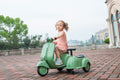 6V Licensed Vespa Scooter Motorcycle With Side Car For Kids, Green Green Under 50 Lbs Chrome