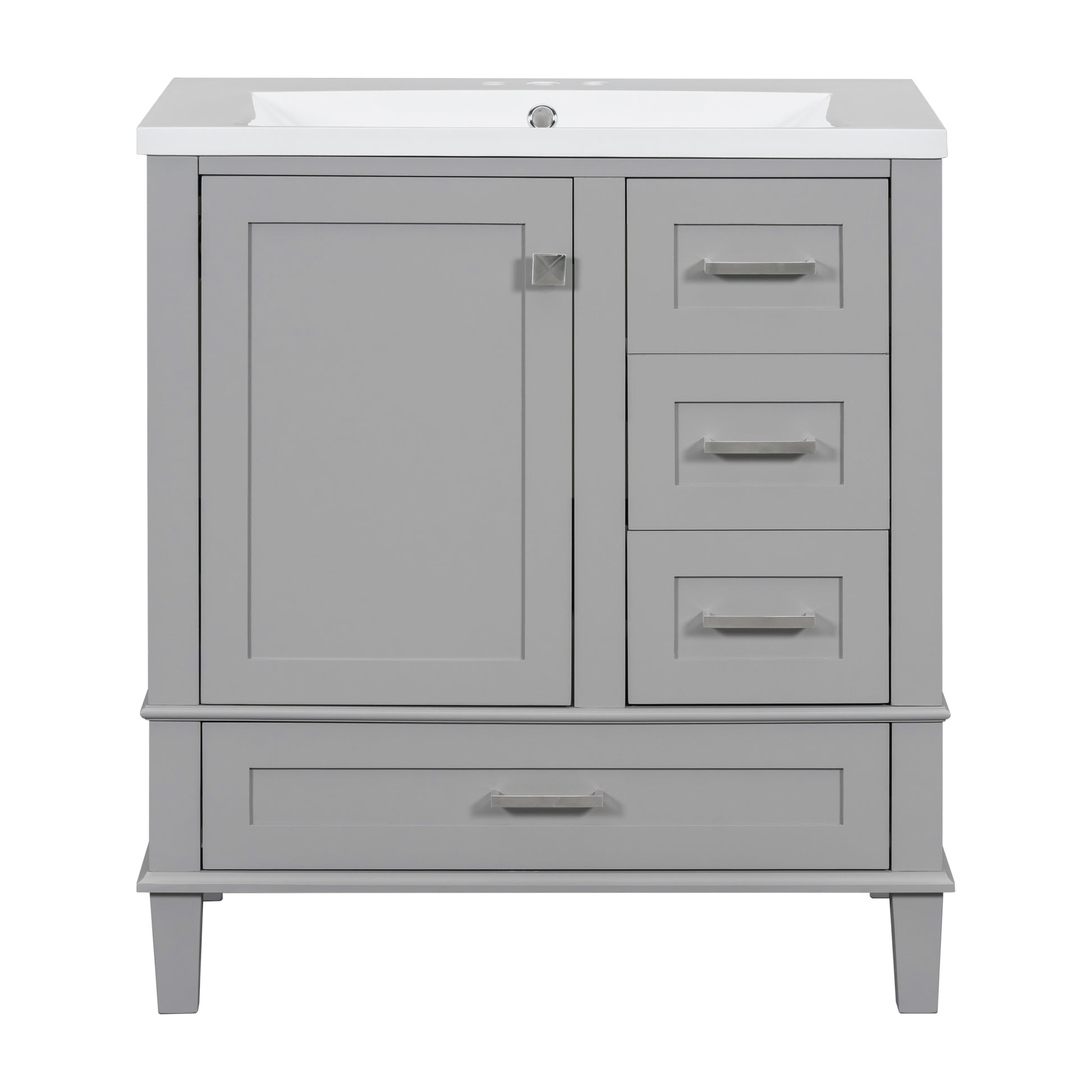 30" Bathroom Vanitymodern Bathroom Cabinet With Sink Combo Set, Bathroom Storage Cabinet With A Soft Closing Door And 3 Drawers, Solid Wood Frame Resin Basin Grey Solid Wood Mdf