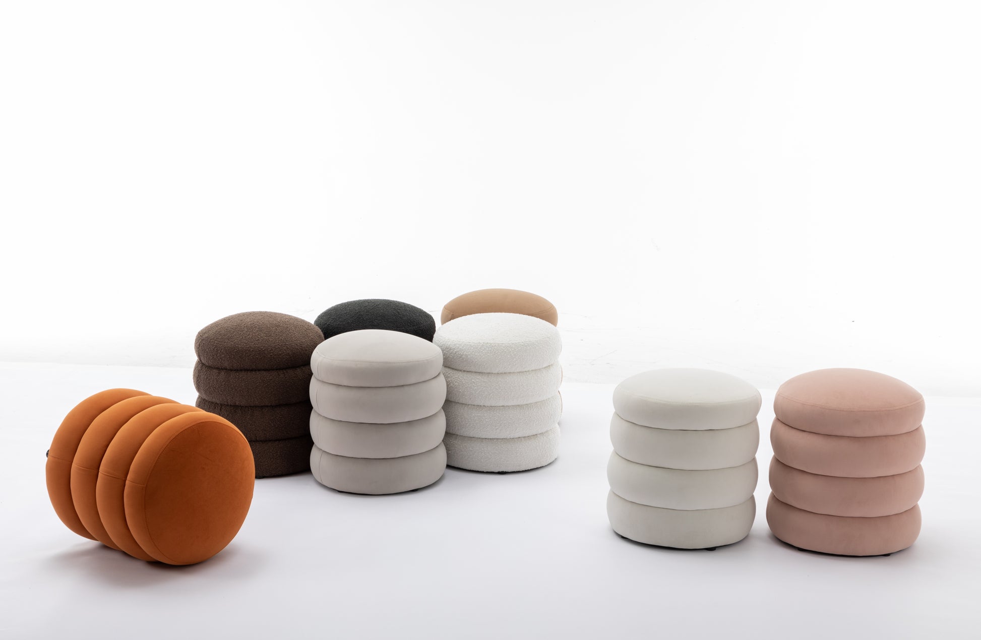 006 Soft Boucle Round Ottoman Footrest Stool,White White Boucle