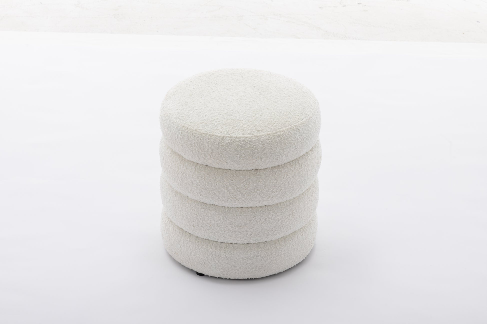 006 Soft Boucle Round Ottoman Footrest Stool,White White Boucle