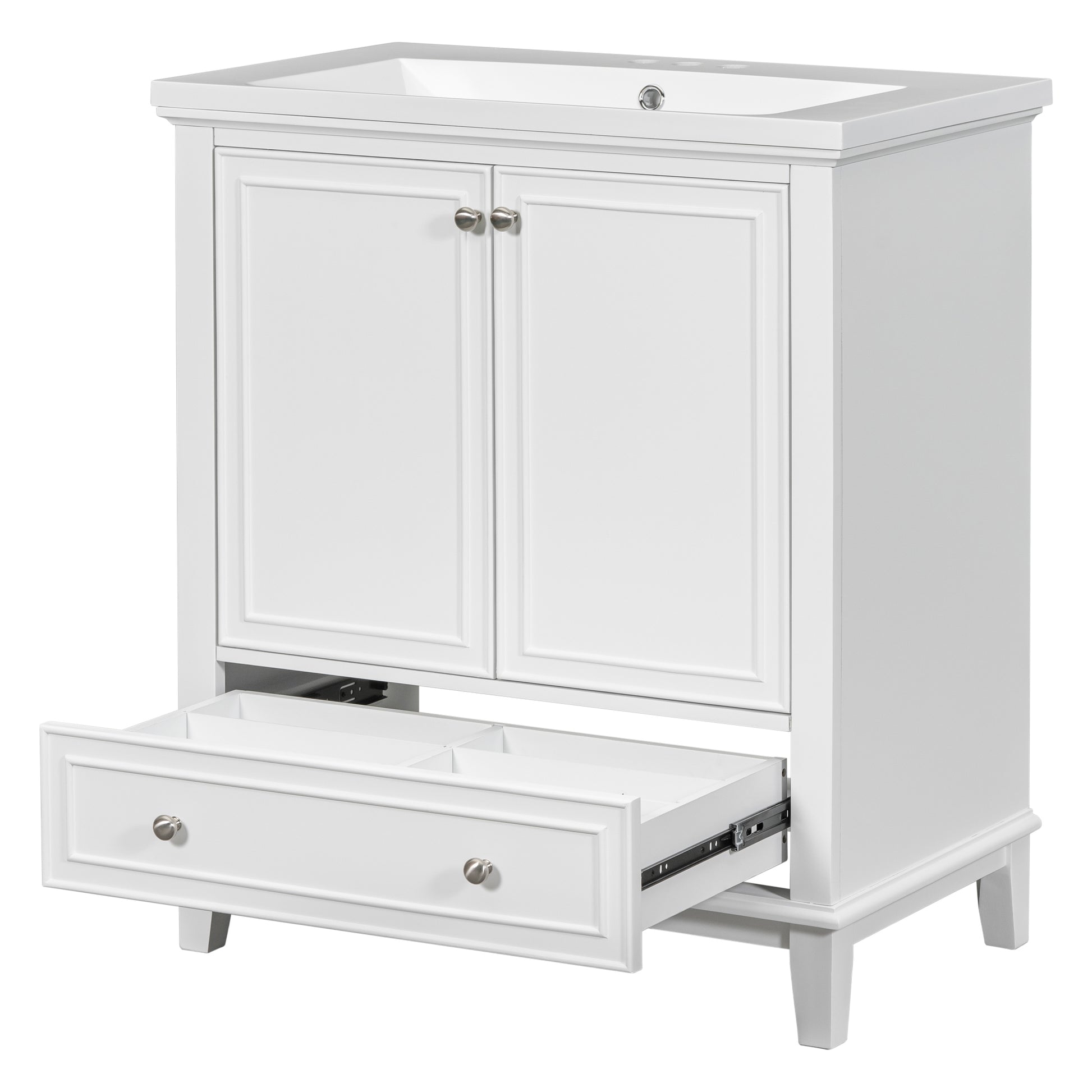 30" Bathroom Vanity With Sink Combo, Multi Functional Bathroom Cabinet With Doors And Drawer, Solid Frame And Mdf Board, White White Solid Wood Mdf