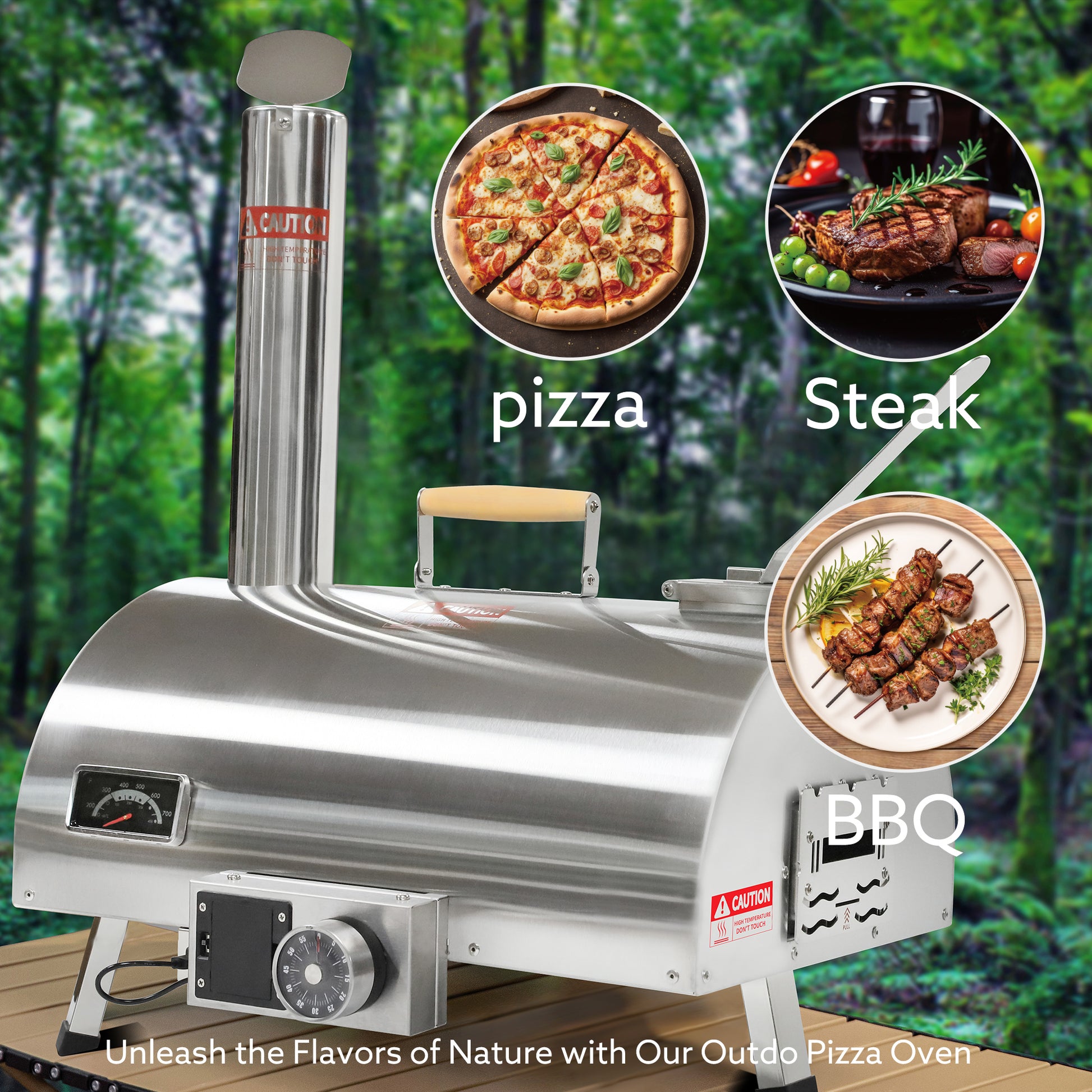 Pizza Oven Outdoor 12" Automatic Rotatable Pizza Ovens Portable Stainless Steel Wood Fired Pizza Oven Pizza Maker With Built In Thermometer Pizza Cutter Carry Bag Silver Garden & Outdoor American Design Stainless Steel Stainless Steel