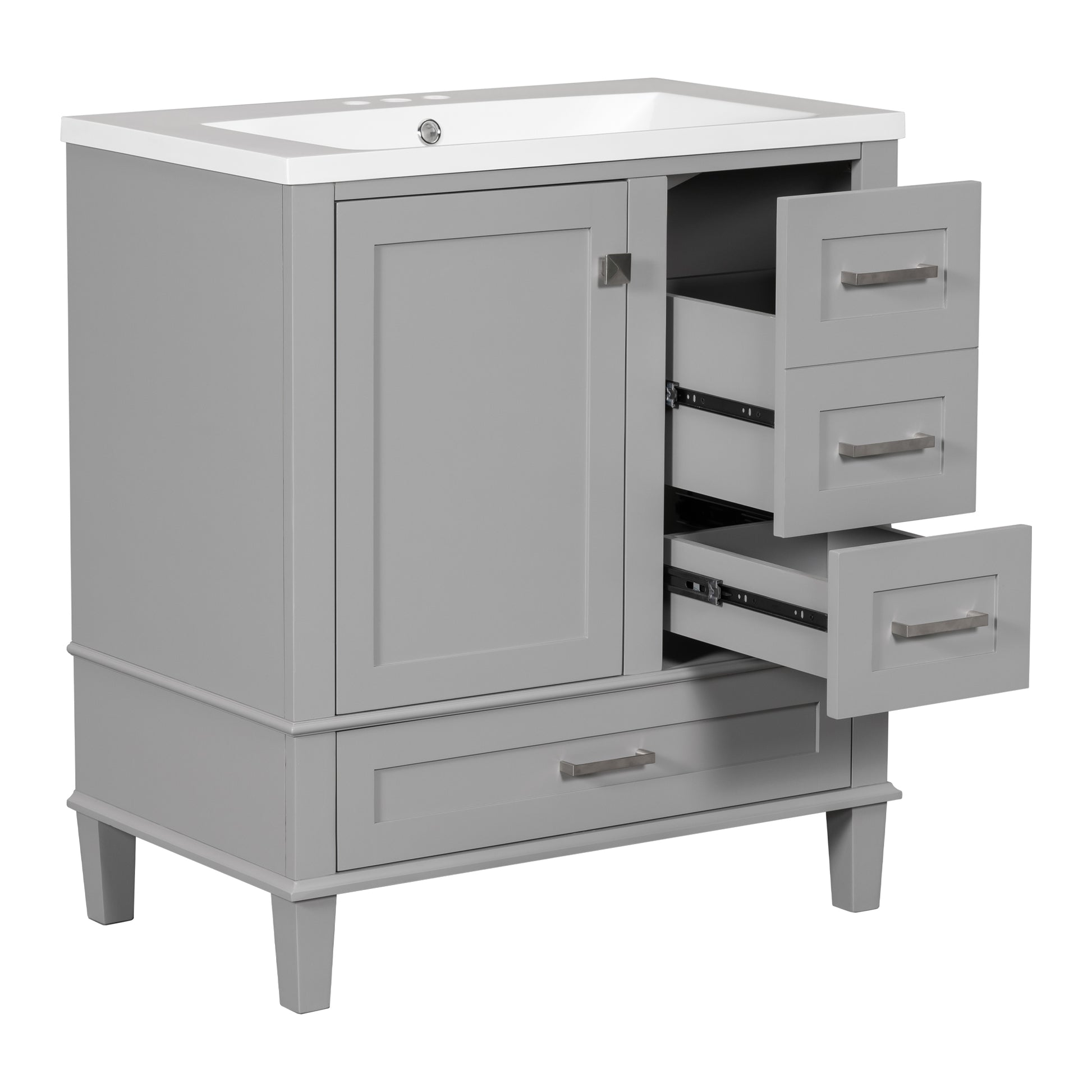 30" Bathroom Vanitymodern Bathroom Cabinet With Sink Combo Set, Bathroom Storage Cabinet With A Soft Closing Door And 3 Drawers, Solid Wood Frame Resin Basin Grey Solid Wood Mdf