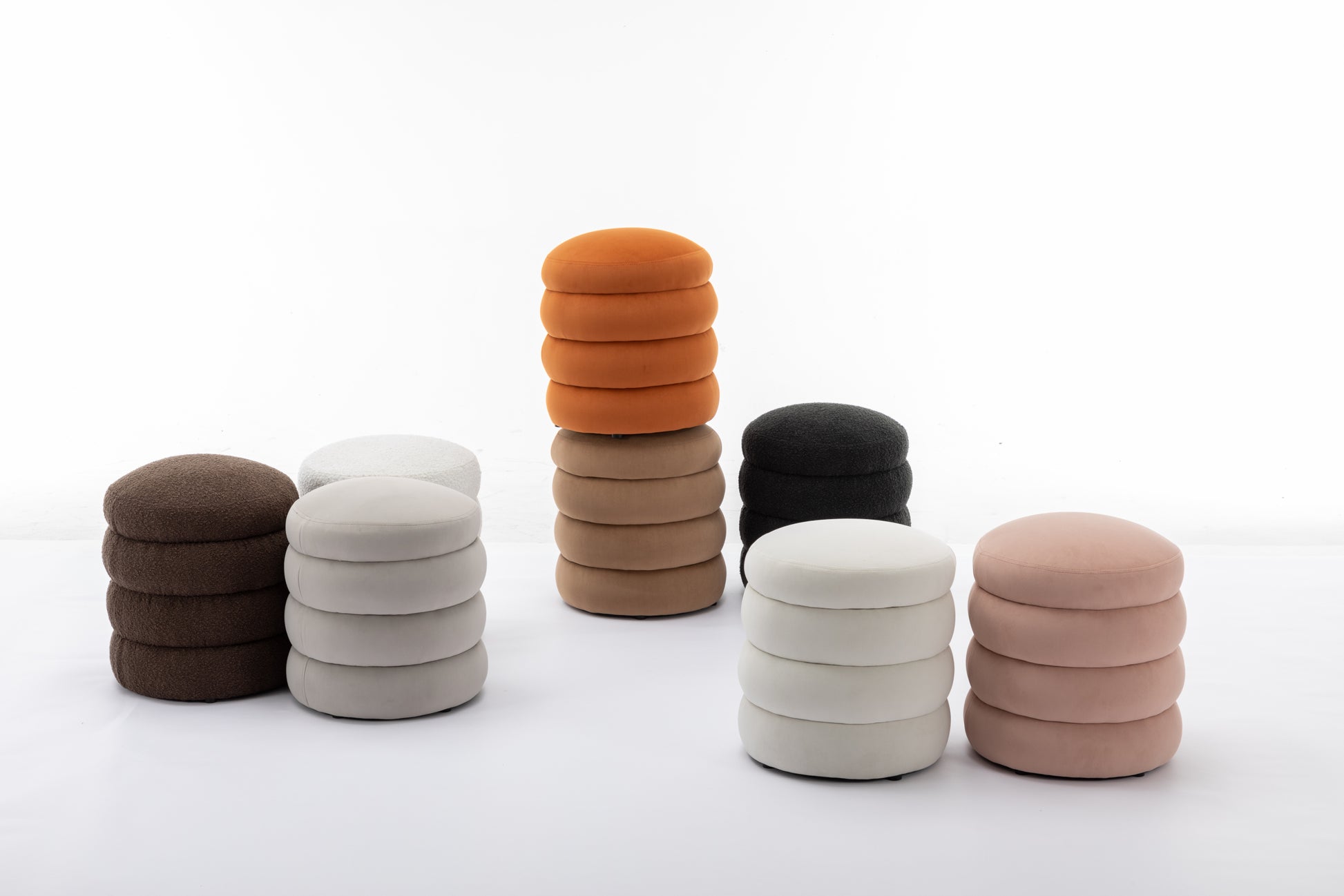 006 Soft Velvet Round Ottoman Footrest Stool,Pink Pink Velvet