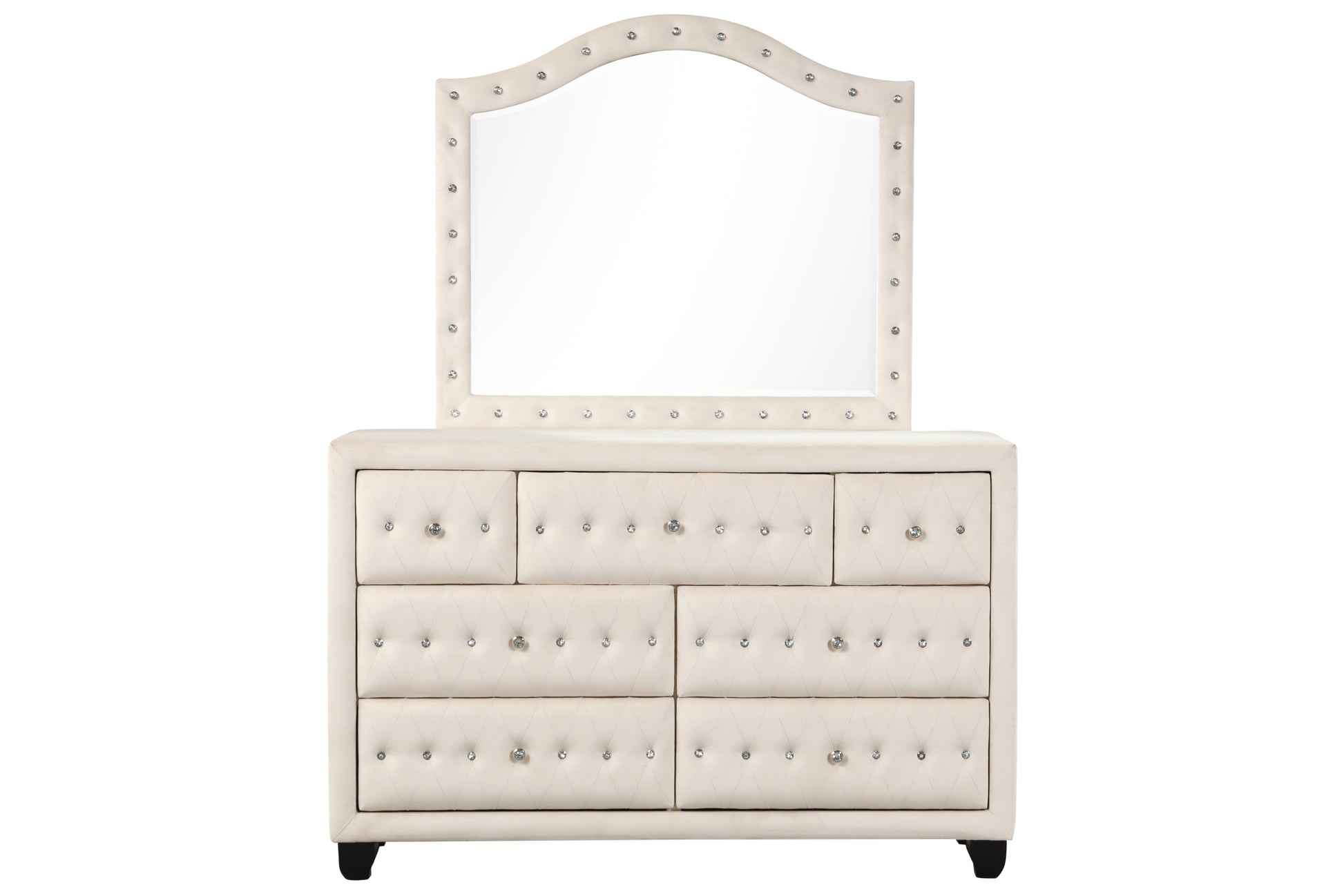 Maya Modern Style Crystal Tufted King 5Pc Bed Room Set Made With Wood In Cream Box Spring Not Required King Cream Wood 5 Piece Set Bedroom Bed Included,Chest Included,Dresser Included,Mirror Included,Nightstand Included Contemporary,Modern Upholstered