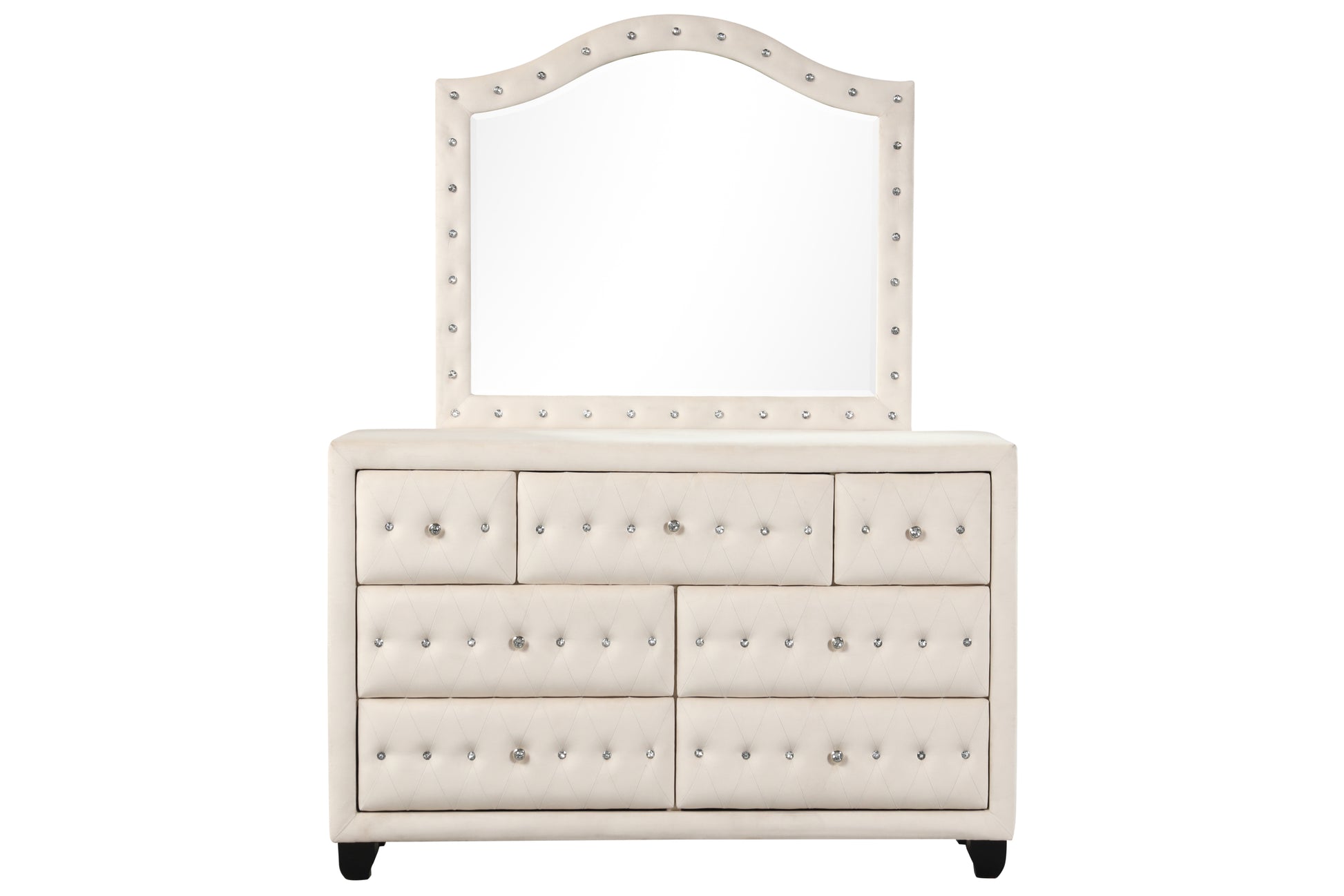 Sophia King 5 Pc Bedroom Set Made With Wood In Cream Box Spring Not Required King Cream Wood 5 Piece Set Bedroom Bed Included,Chest Included,Dresser Included,Mirror Included,Nightstand Included Contemporary,Modern Upholstered Velvet Tufted Wood