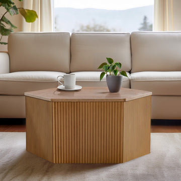 Fluted Hexagon Coffee Table Natural Wood