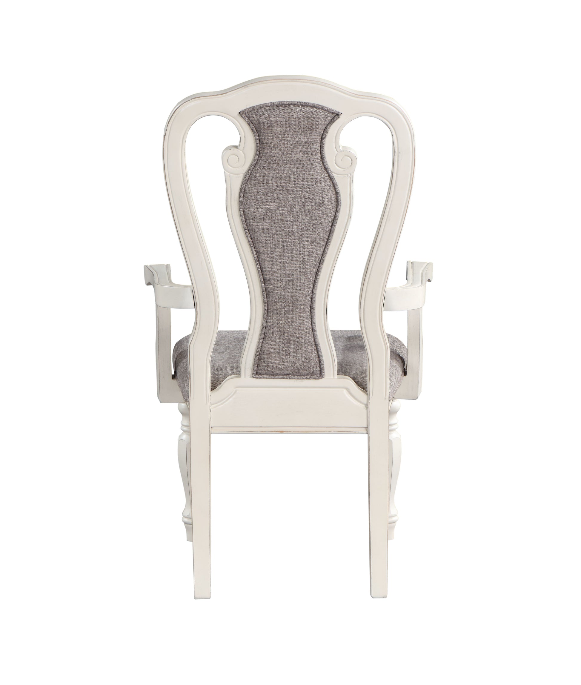 Florian Arm Chair Set 2 , Gray Fabric & Antique White Finish Dn01655 Gray Fabric