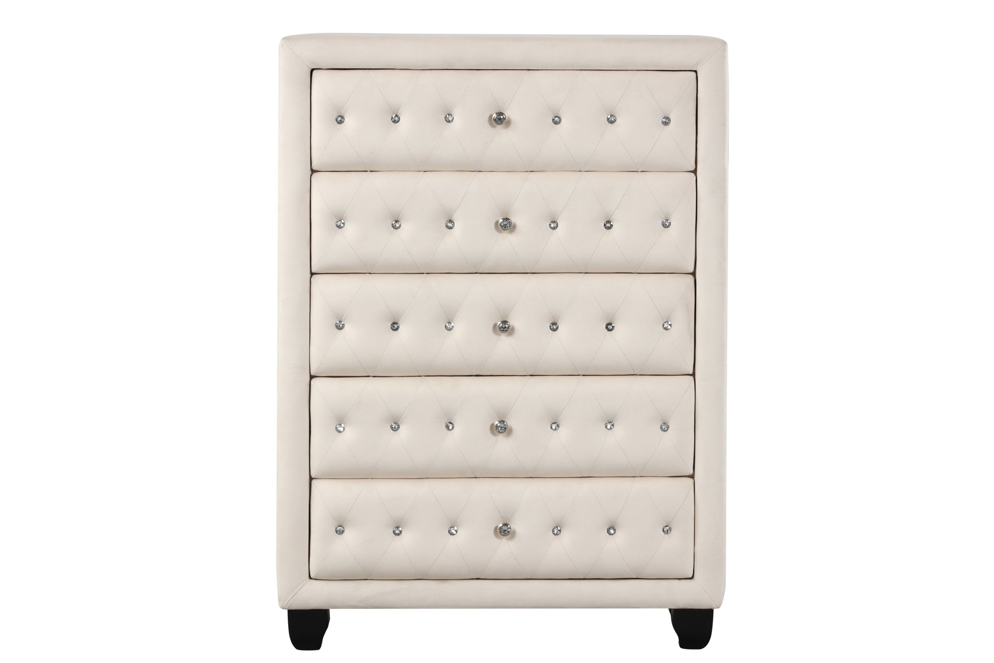 Sophia Crystal Tufted Full 5 Pc Bed Made With Wood In Cream Box Spring Not Required Full Cream Wood 5 Piece Set Bedroom Contemporary,Modern Upholstered Velvet Tufted Wood