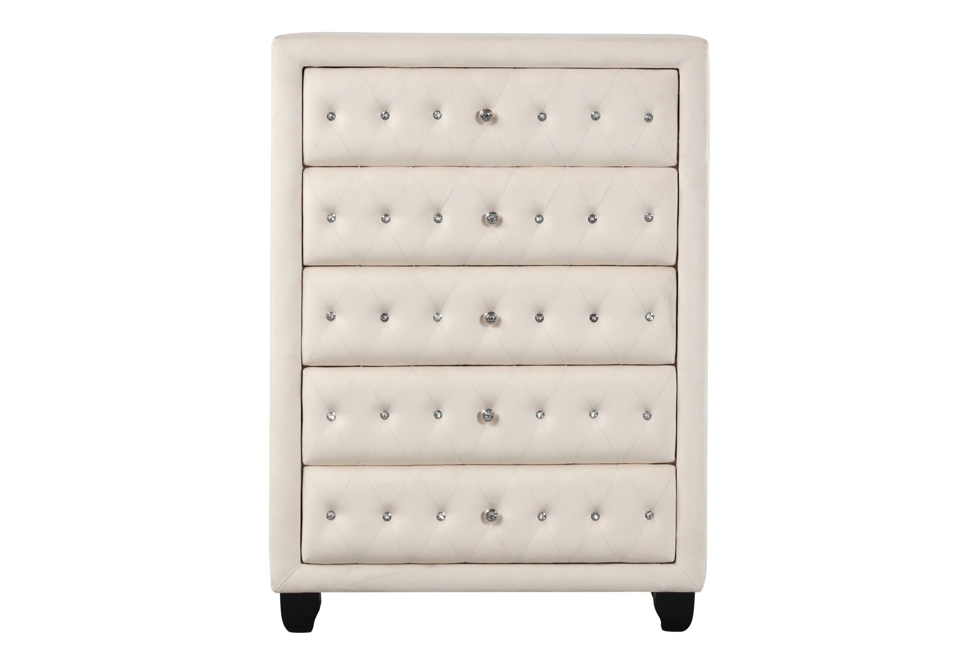 Sophia King 5 Pc Bedroom Set Made With Wood In Cream Box Spring Not Required King Cream Wood 5 Piece Set Bedroom Bed Included,Chest Included,Dresser Included,Mirror Included,Nightstand Included Contemporary,Modern Upholstered Velvet Tufted Wood