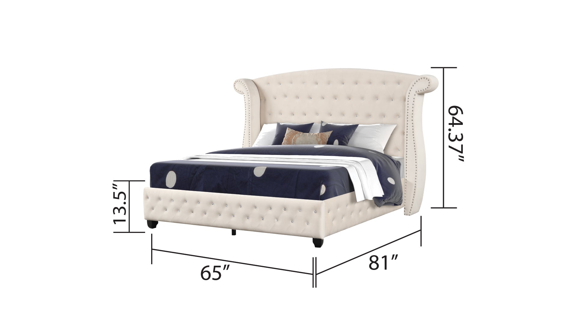 Sophia Crystal Tufted Queen 5 Pc Vanity Bedroom Set Made With Wood In Cream Box Spring Not Required Queen Cream Wood 5 Piece Set Bedroom Contemporary,Modern Upholstered Velvet Tufted Wood